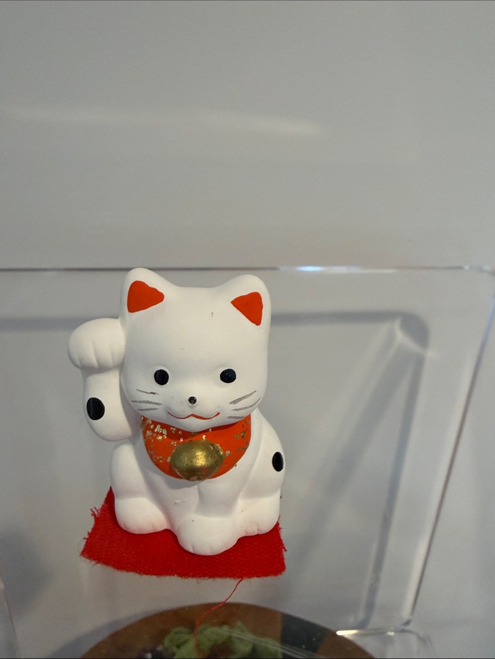 White and Orange Lucky Cat Figurine for Cats & Pets Décor